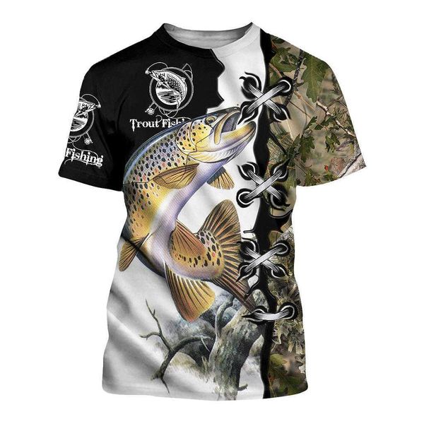 

fashion t-shirt trout fishing series 3d printing casual hip hop fun street sports 210629, White;black