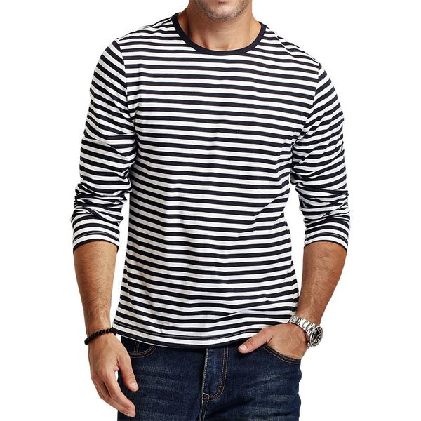

men's t-shirts style striped long sleeve t-shirt round neck casual tees runway shirts streetwear fashion amy0, White;black