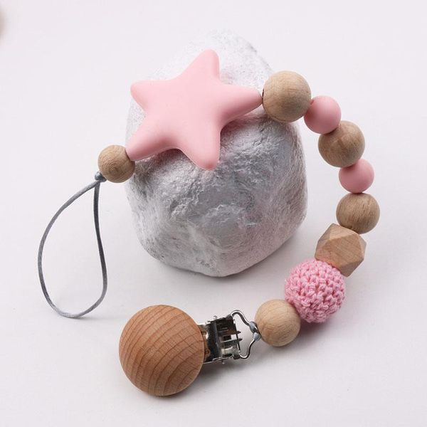 

pacifier holders&clips# wooden holder clip chain wood beads big star baby girl boy teether soother clips leash strap