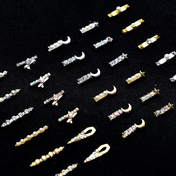 

nail art decorations 100pcs wholesale gold 3d simple charm crystal japan rhinestone alloy diy accessories supplies, Silver;gold