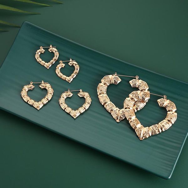 

hoop & huggie 3 pairs punk small medium big heart bamboo earrings for women bijoux vintage light geometri earring statement rock jewelry, Golden;silver