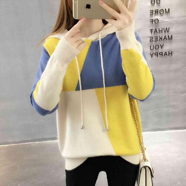 

hooded pullover womens autumn winter women sweaters students all matching patchwork long sleeve bottoming shirt, White;black