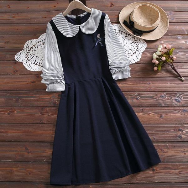 

spring vintage women bow long sleeve pink blue plaid dresses casual, Black;gray