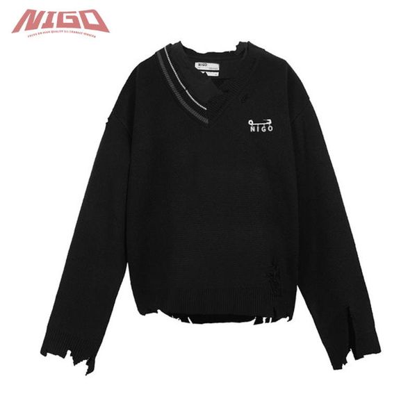 

women's sweaters nigo ms 21ss v-neck knitted sweater #nigo55395, White;black