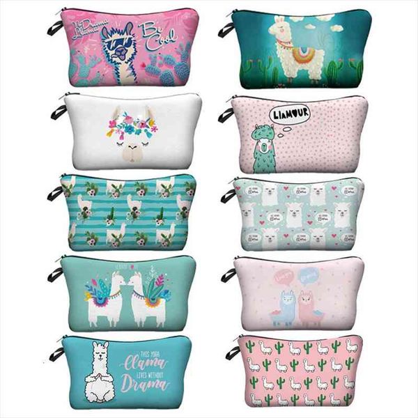 

cosmetic waterproof printing alpaca bags leaf toilet for travel organizer makeup beauty women zipper handbag purse