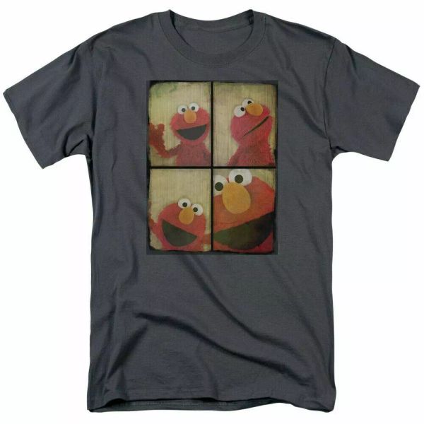 

sesame street p booth elmo t shirt mens licensed classic tv show charcoal, White;black
