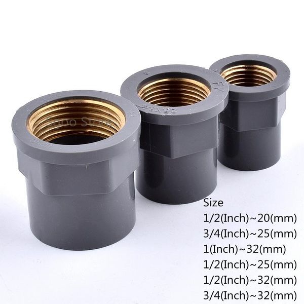 

watering equipments 1-3pcs 20~32mm to 1/2~1 inch grey pvc copper female thread pipe socket straight garden irrigation water supply tube join