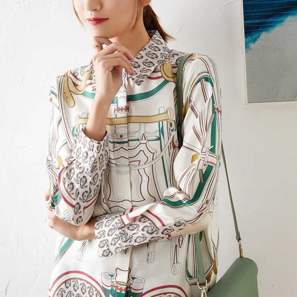 

women's blouses & shirts silk shirt wheel printed long white released from women zd1u