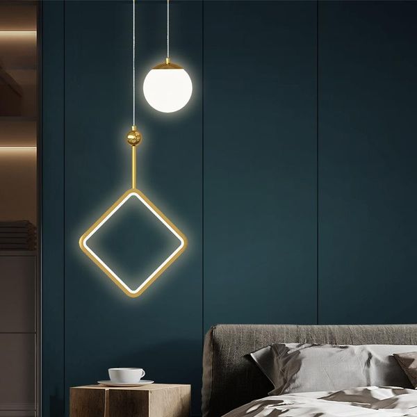 

nordic led golden wall lamp minimalist copper diamond ceiling pendant light decoration for living room bedside indoor fixtures