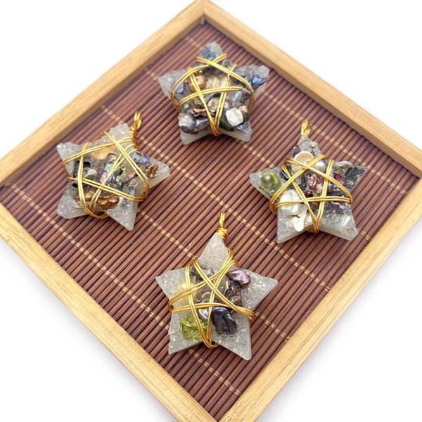 

charms pendant necklace five-pointed star shape copper winding crystal pearl fashion colorful jewelry handmade accessories, Bronze;silver