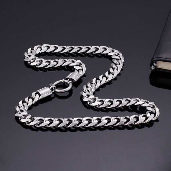 

11mm 20 inch silver stainless steel collarbone chain necklace curb chain necklace for mens .crystals clasp jewelry great gifts