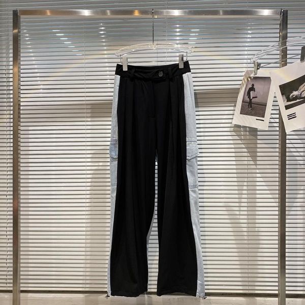 

women's pants & capris side double pocket denim splicing cargo women 2021 summer front and back color contrast design straight casual, Black;white