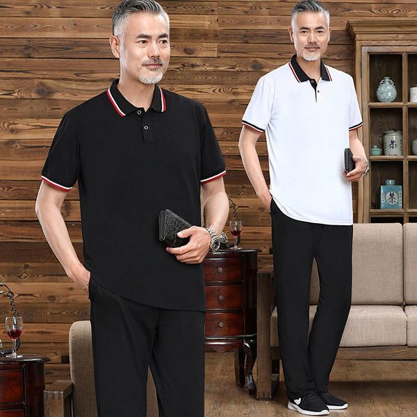 

men's tracksuits summer two piece fashion suit father trousers short sleeve leisure sports wear, Gray