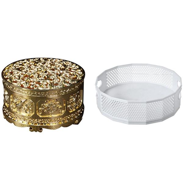 

kitchen storage & organization 1 pcs tray drain rack turntable rotating spice jar organizer-white metal incense burner gold