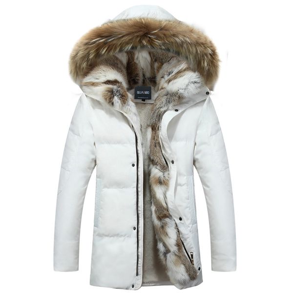 

mens and womens leisure down jacket winter thick hood detached warm waterproof big raccoon fur collar abz58, Black