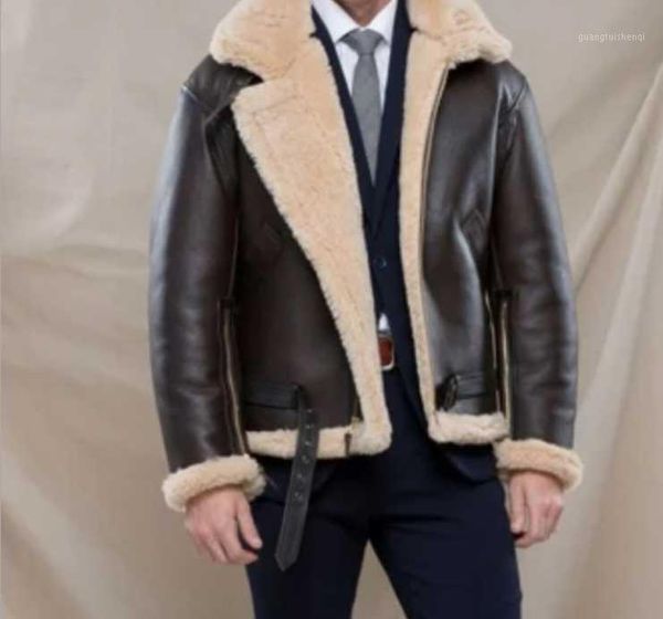 

m-5xl men's winter pu leather jacket thick lamb hair and fur short style outdoor wear warm coat fashionable clothing wholesale & faux, Black