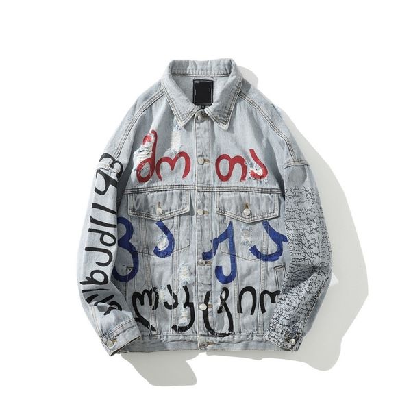 

men's jackets fashion enthusiasts graffiti denim coat autumn hip hop streetwear vintage short jacket torn jean hole m-2xl w6xu, Black;brown