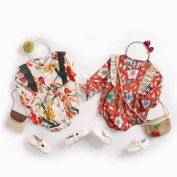 

born baby girls floral long sleeve clothes rompers spring autumn toddler triangle jumpsuits 210521, Blue
