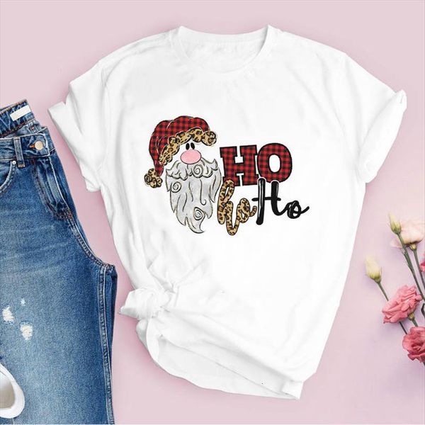 

tees print santa claus leopard womens year holiday christmas clothes clothing female t shirt graphic, White