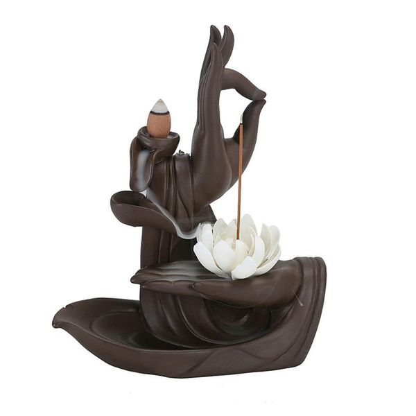 

sachet bags ceramic smoke backflow incense burner holder buddha lotus for home decoration