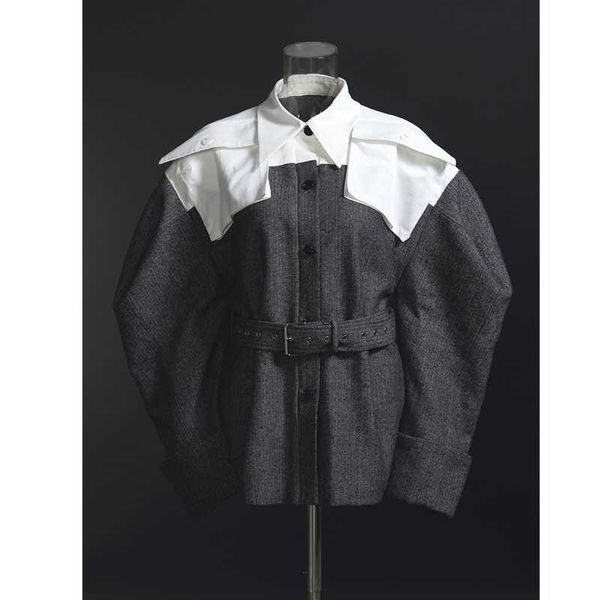 

women's trench coats women coat high-quality personalized design spring and autumn contrast fashionable high street wide shoulder femal, Tan;black