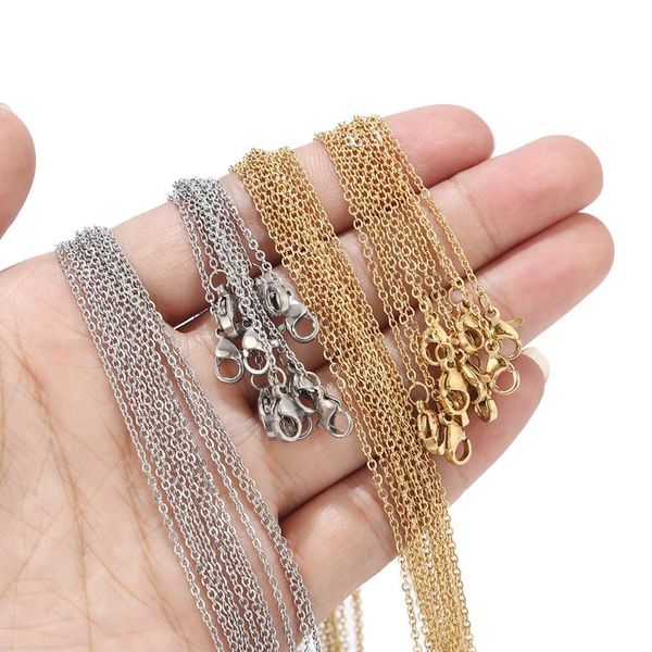 

chains 10pcs/lot 1.5mm width stainless steel gold flat cable chain necklace for bulk wholesale 45cm+5cm, Silver