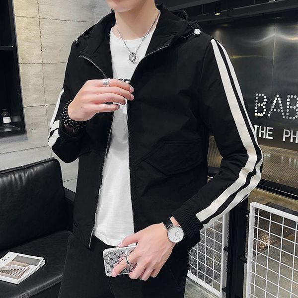 

men's jackets 2021 autumn jacket korean fashion cool hooded casual white black leisure coat package mail breathable couples, Black;brown