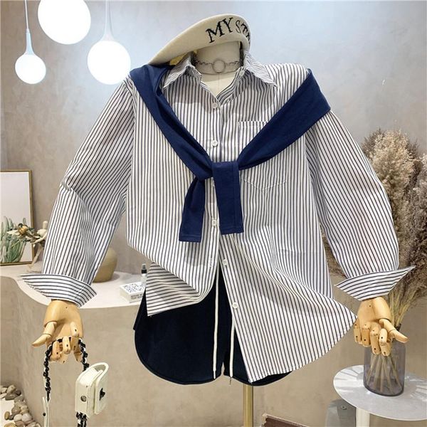 

women's tracksuits niche design clothing summer 2021 long sleeve striped shawl shirt shorts sports casual three piece set, Gray