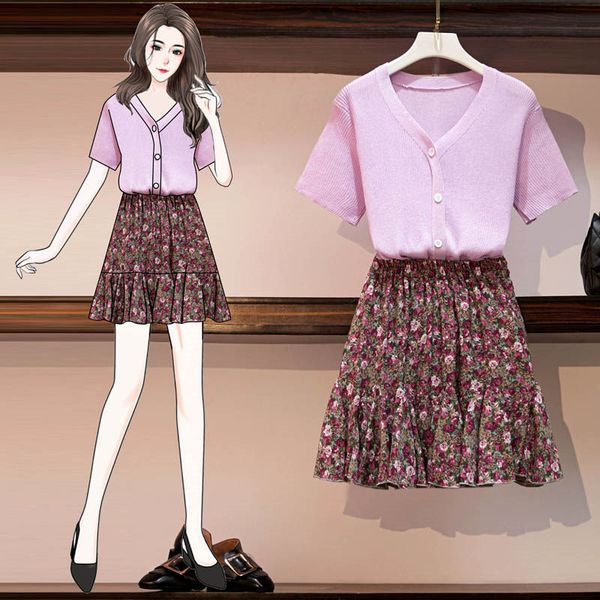 

plus size set female summer dress v-cleavage of superior purple floral mesh skirt casual ladies'suit outfits k340 1k2h, Black