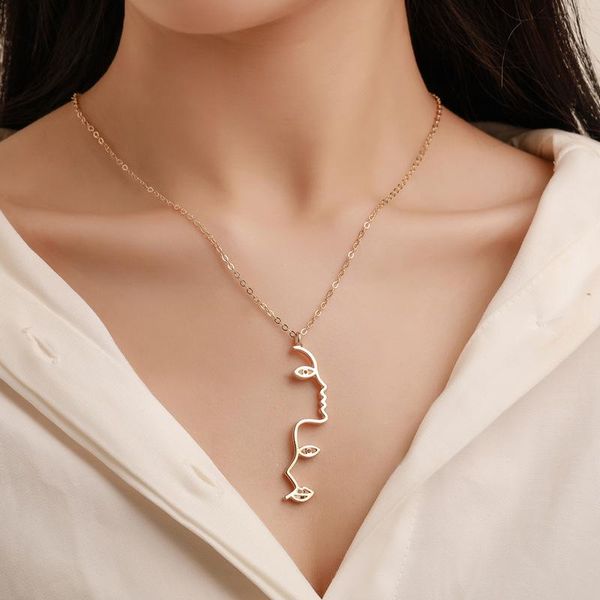 

pendant necklaces creative simple human face necklace lips eyes shape chain jewelry fashion women party accessories, Silver