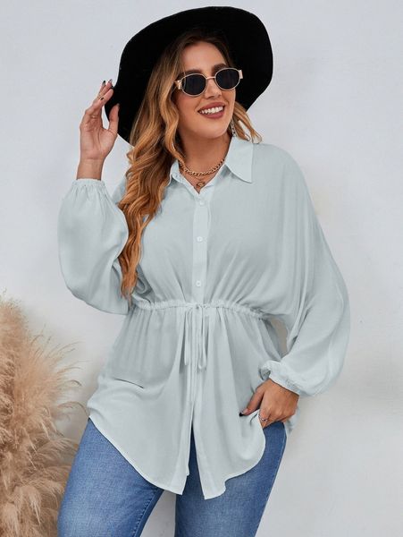 

plus drawstring waist dolman sleeve blouse a0p6#, Black