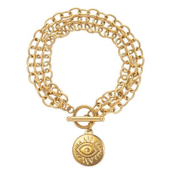 

stainless steel multilayer link chain evil eyes bracelet for men women ot toggle charm fashion girls jewelry bracelets, Golden;silver