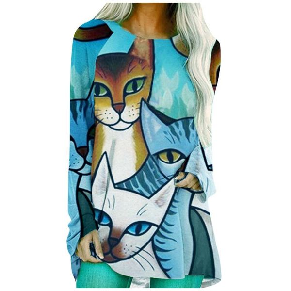 

women fashion abstract cats print o-neck long sleeves causal loose blouse sudaderas para mujer women's hoodies & sweatshirts, Black