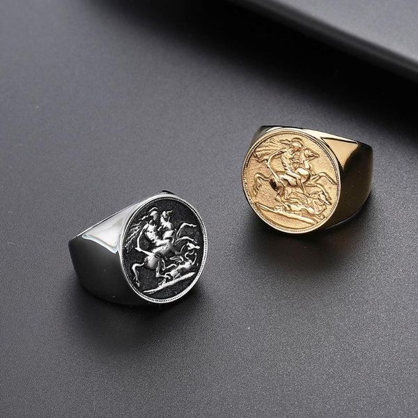 

cluster rings valily cool men's horse ring stainless steel gold color rome soldier fashion animal jewelry for men bague homme, Golden;silver