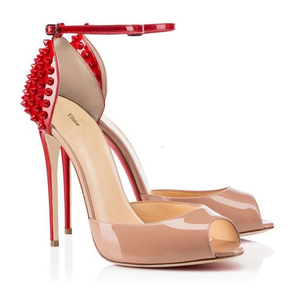 

sandals ol' and elegant women rivets stiletto peep toe nude shoes dressed by nos plus size 5-15 wyrd, Black