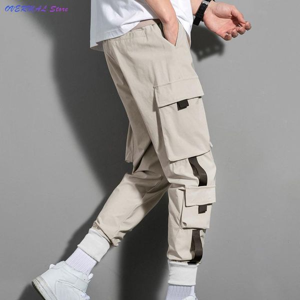 

men's pants harlem pockets cargo harem 2021 ribbons black hip hop casual male trousers fashion streetwear