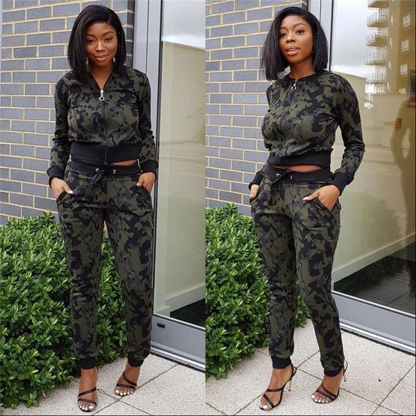 

camouflage two piece set tracksuit women tracksuits autumn clothing camo print short jacket and pants jogging suit matching sets, Gray