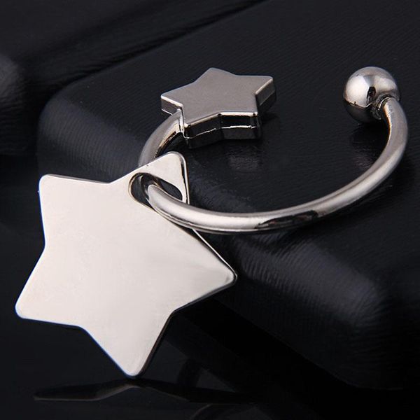 

keychains personalized lucky star keychain custom fashion logo couple car pendant creative metal pentagon laser carved keyring, Silver