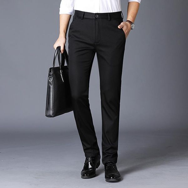 

stretch casual pants men's loose fit trousers youth spring summer thin straight large, Black