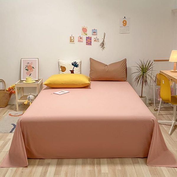 

sheets & sets washed cotton flat sheet solid color bed linen soft queen king double bedspread 2021 spring summer