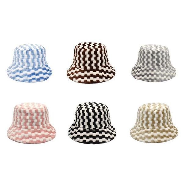 

caps & hats small lattice fisherman hat autumn and winter checkerboard plush warm neutral european american style basin, Yellow