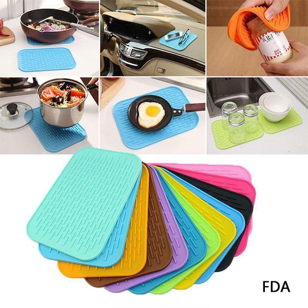 Isolamento in silicone Placemat Cucina Pot Holder Table Mat Tappetino resistente al calore Kettle Pad Phone Car Phone Slip-Slip Pad Addensare Coaster DBC DH1255