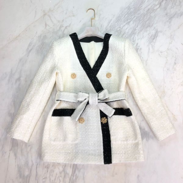 

2021 autumn white tweed women's jackets designer buttons pockets straps women coats 92503, Black;brown