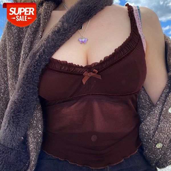 

Brown V-Neck Mesh Crop Tops Mesh See-Through Patchwork Sleeveless Women New Camisole Summer Slim Elastic Cropped Tops #qj0K, White