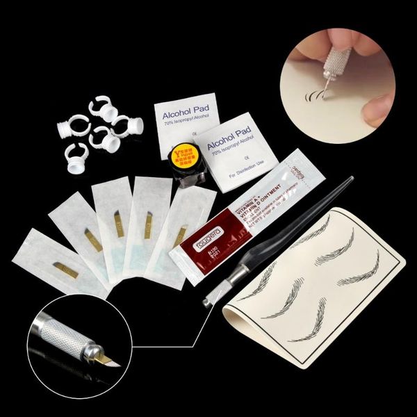 

tattoo guns kits microblading eyebrow practice kit ink pen practical skin set with blades permanent makeup tool