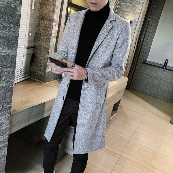 

casual dresses autumn solid color jacket wool coat for men 4xl big skinny size fashion mid length ruah, Black;gray