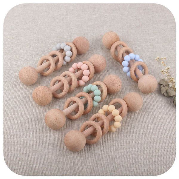

baby pacifiers natural wooden silicone teething beads infant feeding food grade soother newborn teeth practice toys kids chew toy b8141