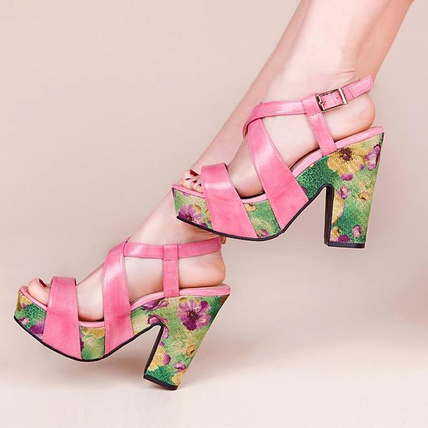 

dress shoes cute pink summer sandals platform woman genuine leather straps 11cm chunky high heels sandalias mujer wedge, Black