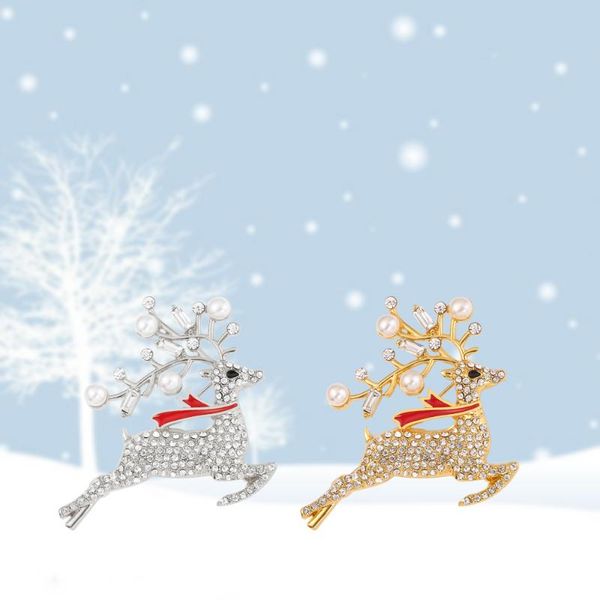 

pins, brooches elk pearl shining women deer alloy animal enamel pins exquisite christmas gift accessories for pretty girls, Gray