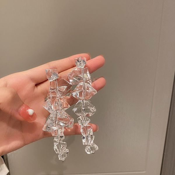 

dangle & chandelier irregular geometric transparent crystal personality design long drop earrings for women girls jewelry gifts, Silver